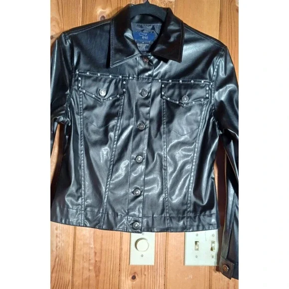 RAG Faux Leather Motorcycle Jacket and Pants with Rhinestones Women's size 9 - Picture 2 of 8